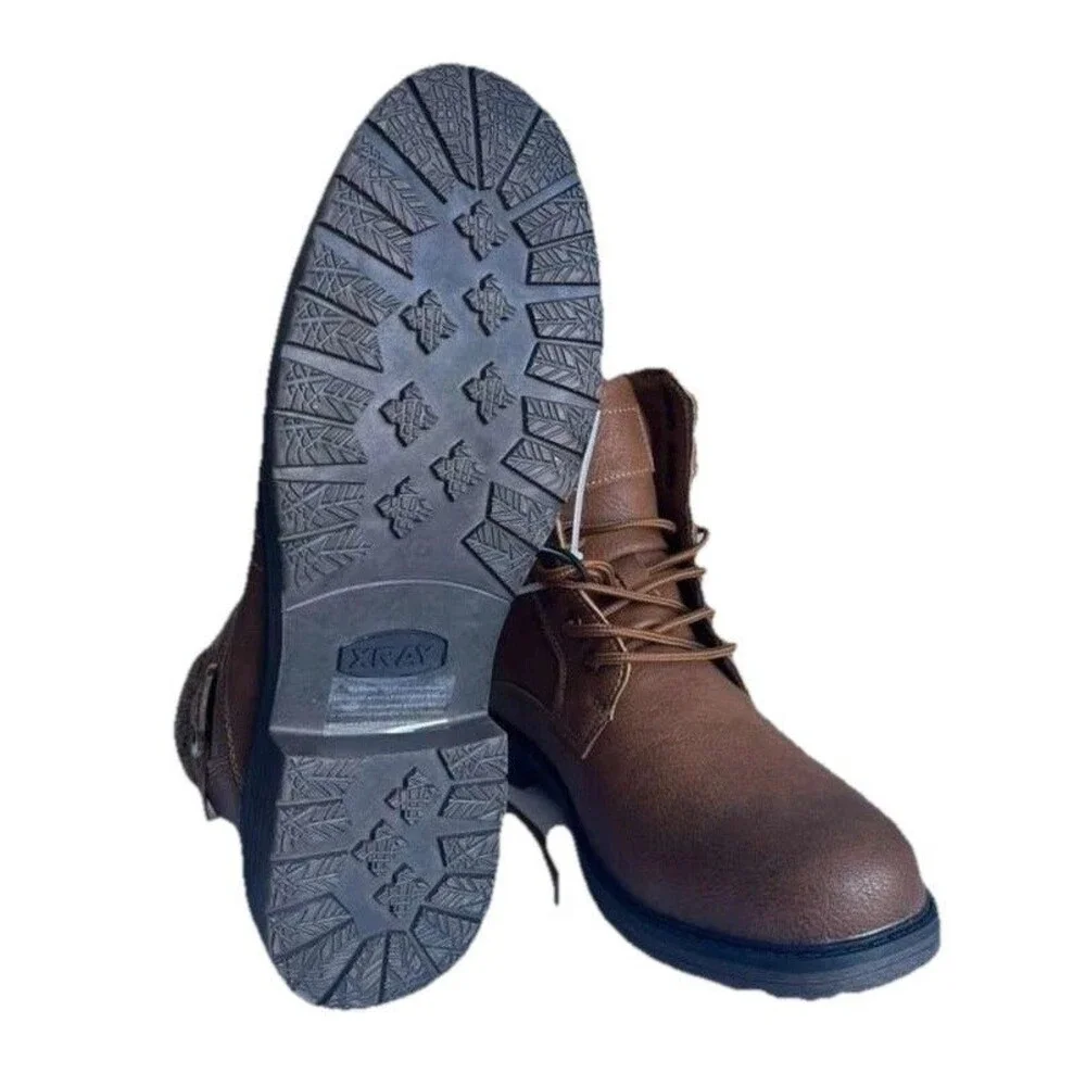 Xray Mens Brown Lace-Up Ankle Boots Buckle Detail Size 10.5 Faux Leather